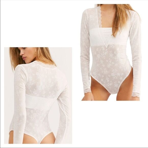 Free People Babes & Bandeaus White Lace Bodysuit - Picture 1 of 16